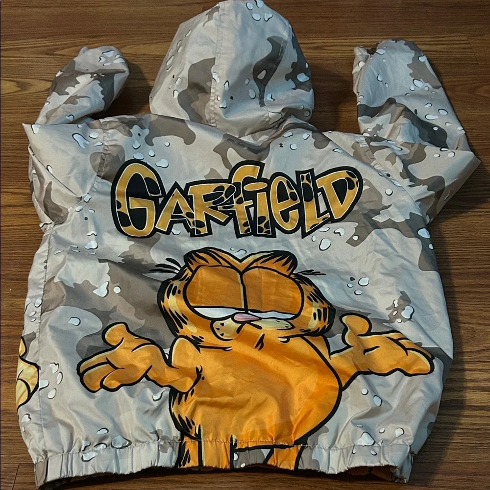 GARFIELD Boys Girls Light Weight Hooded JACKET Coat‎ Hoodie Size 14 HTF Linned